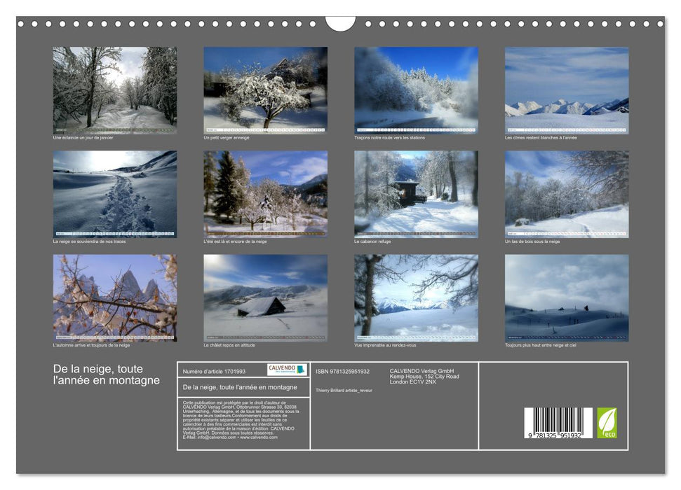 De la neige, toute l'année en montagne (CALVENDO Calendrier mensuel 2025)