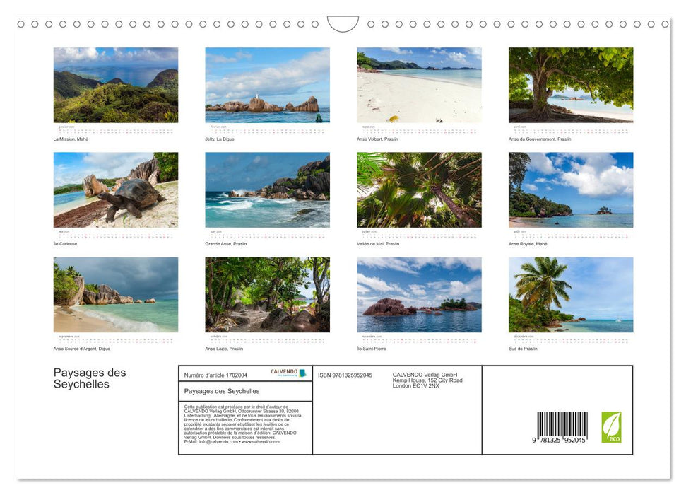 Paysages des Seychelles (CALVENDO Calendrier mensuel 2025)