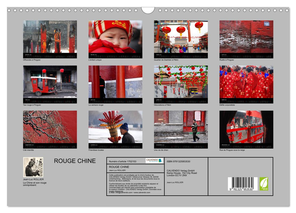 ROUGE CHINE (CALVENDO Calendrier mensuel 2025)