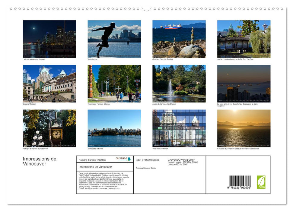 Impressions de Vancouver (CALVENDO Calendrier supérieur 2025)