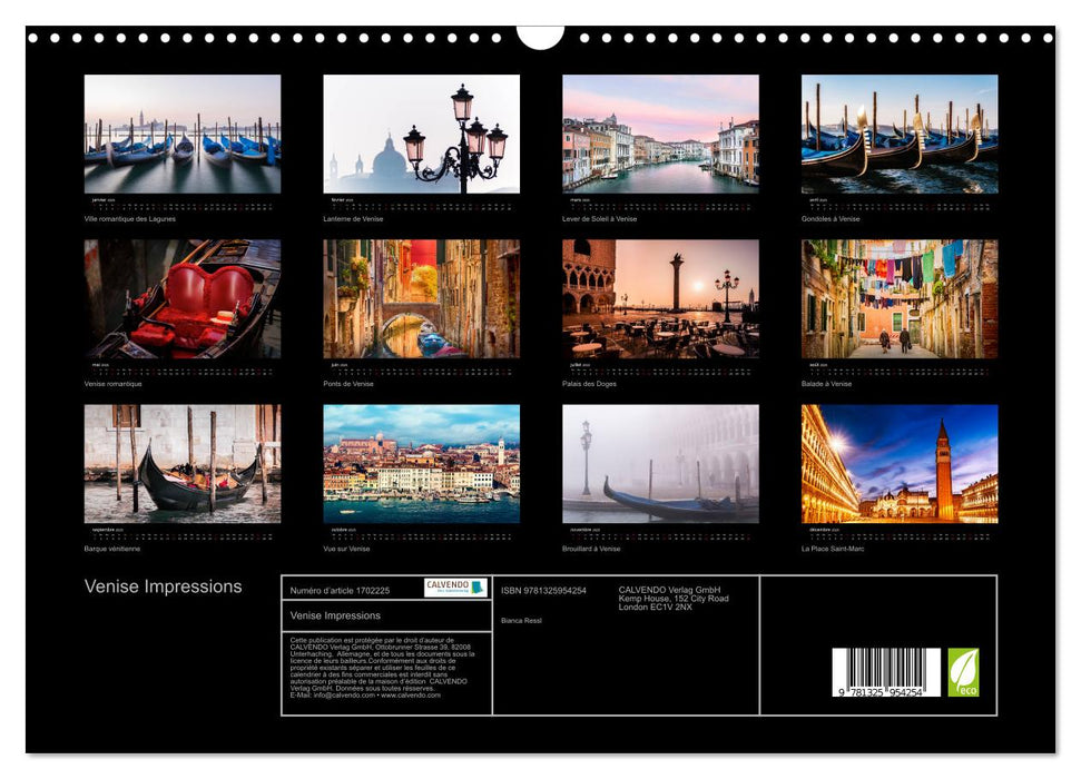 Venise Impressions (CALVENDO Calendrier mensuel 2025)