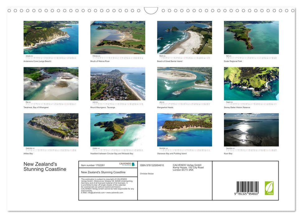 New Zealand's Stunning Coastline (CALVENDO Monthly Calendar 2025)