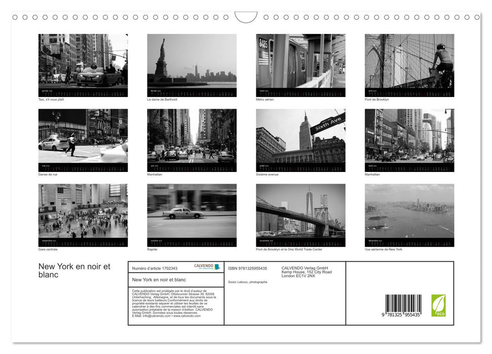 New York en noir et blanc (CALVENDO Calendrier mensuel 2025)