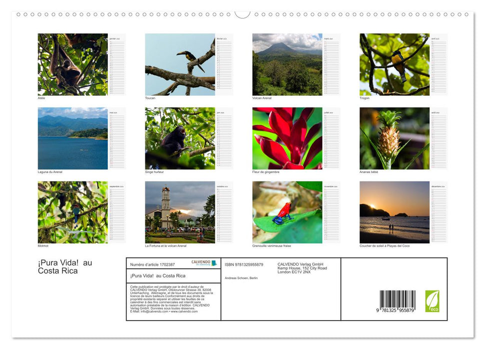 ¡Pura Vida! au Costa Rica (CALVENDO Calendrier supérieur 2025)