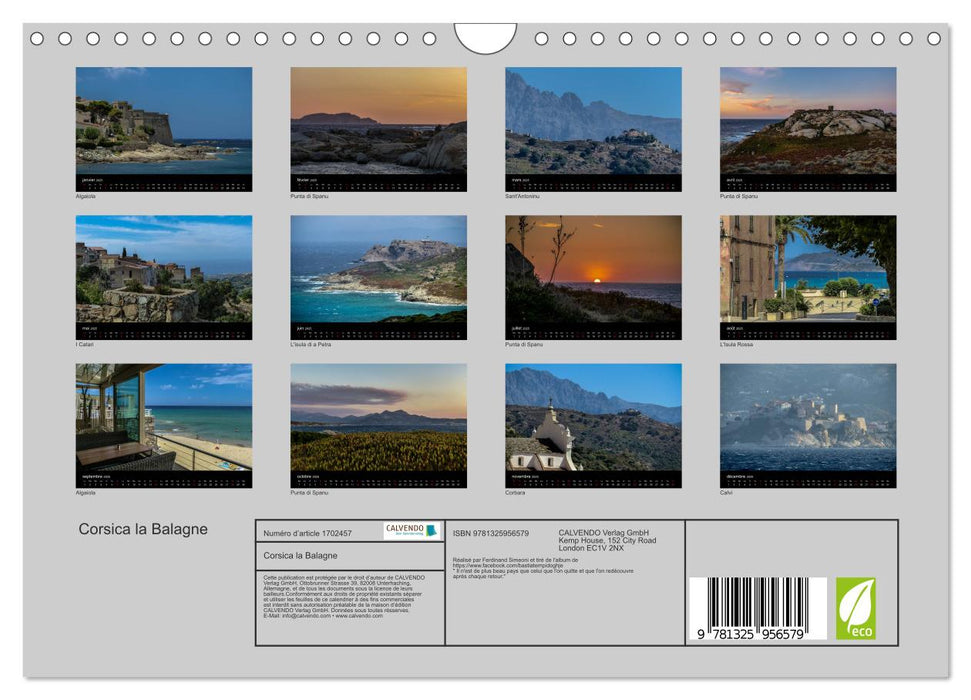 Corsica la Balagne (CALVENDO Calendrier mensuel 2025)