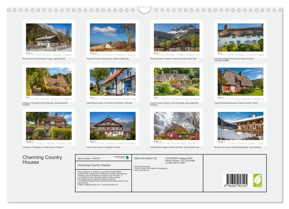 Charming Country Houses (CALVENDO Monthly Calendar 2025)