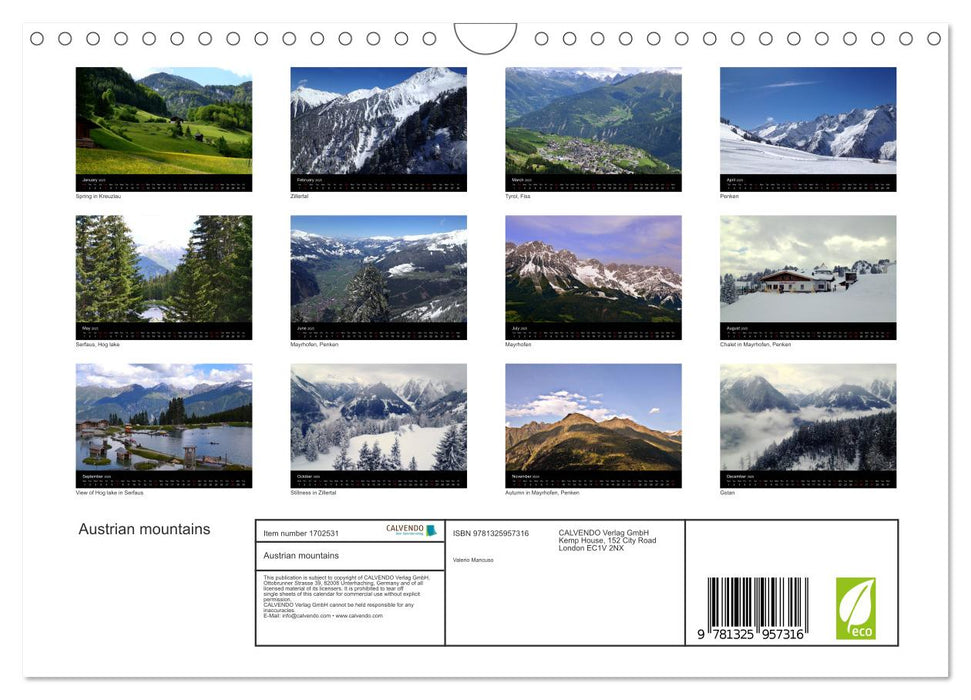 Austrian mountains (CALVENDO Monthly Calendar 2025)