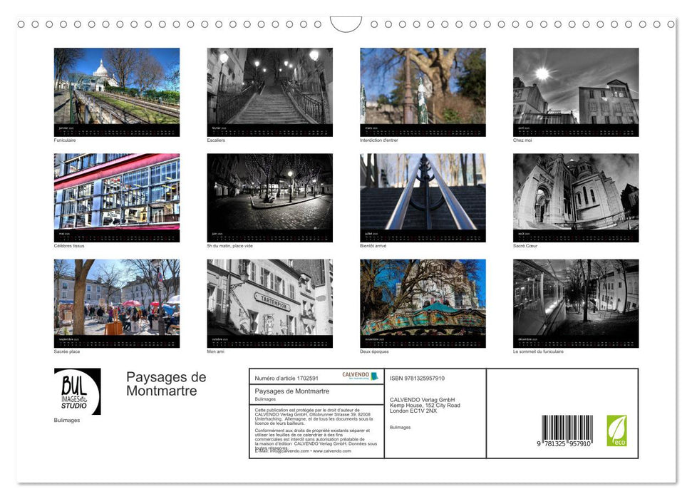 Paysages de Montmartre (CALVENDO Calendrier mensuel 2025)