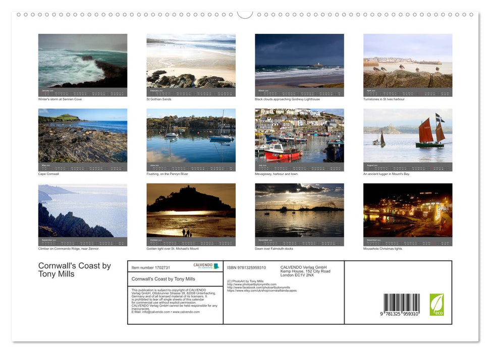 Cornwall's Coast by Tony Mills (CALVENDO Premium-Calendar 2025)