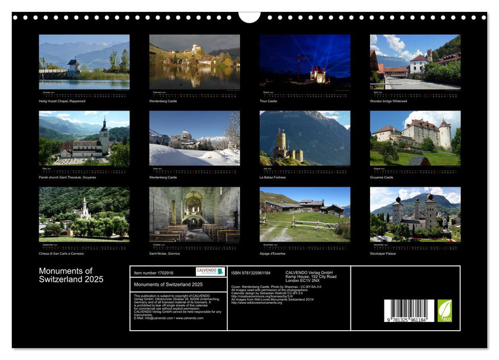 Monuments of Switzerland 2025 (CALVENDO Monthly Calendar 2025)