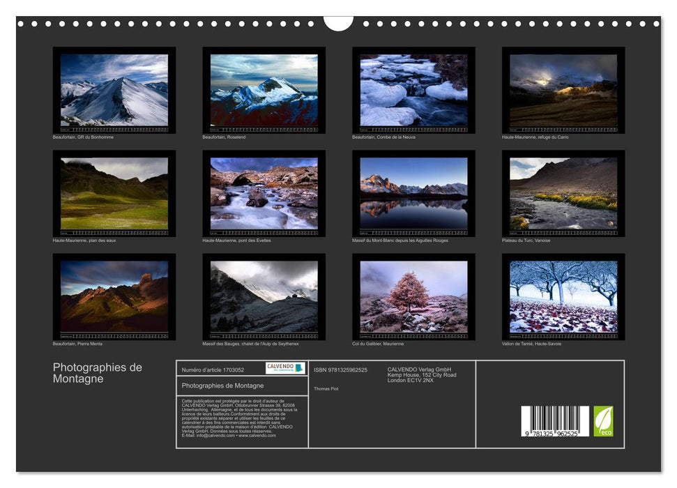 Photographies de Montagne (CALVENDO Calendrier mensuel 2025)