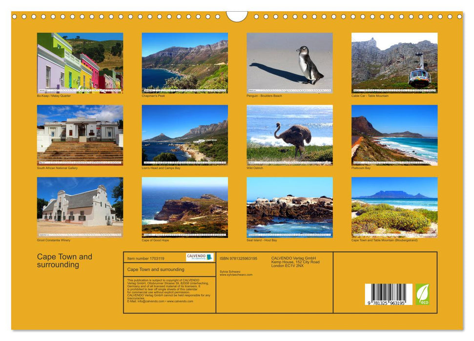 Cape Town and surrounding (CALVENDO Monthly Calendar 2025)