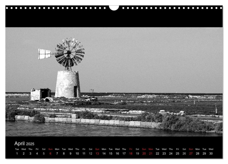 Black and White Sicily (CALVENDO Monthly Calendar 2025)