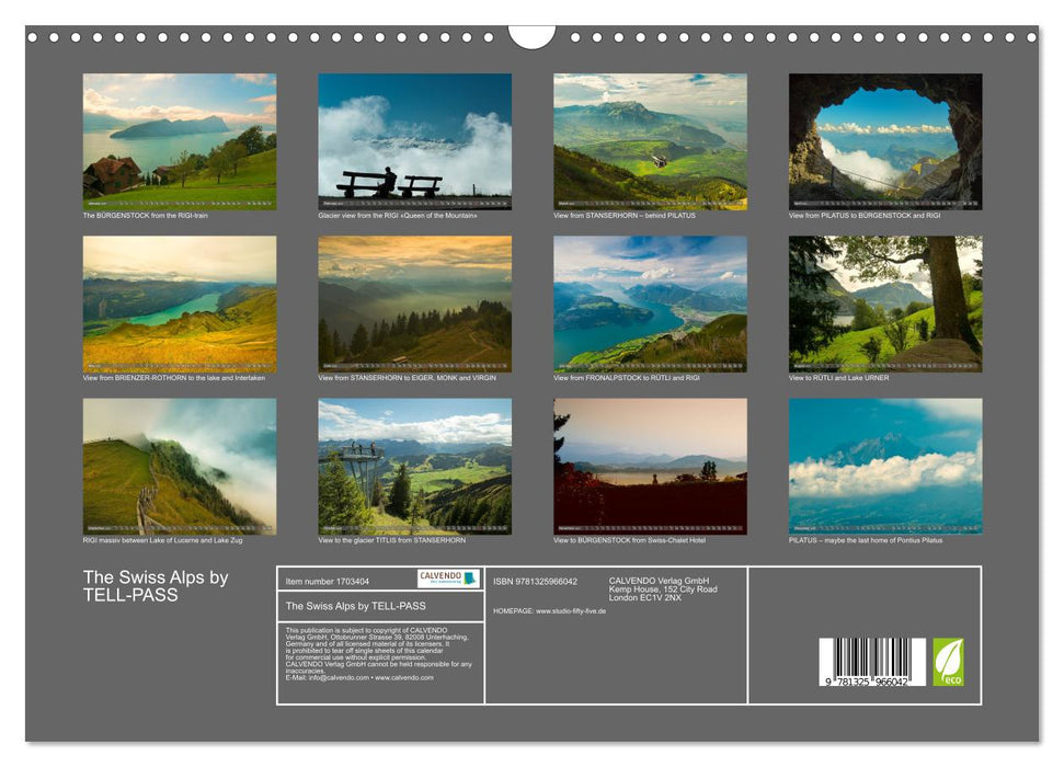 The Swiss Alps by TELL-PASS (CALVENDO Monthly Calendar 2025)