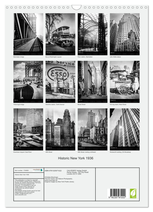 Historic New York 1936 (CALVENDO Monthly Calendar 2025)