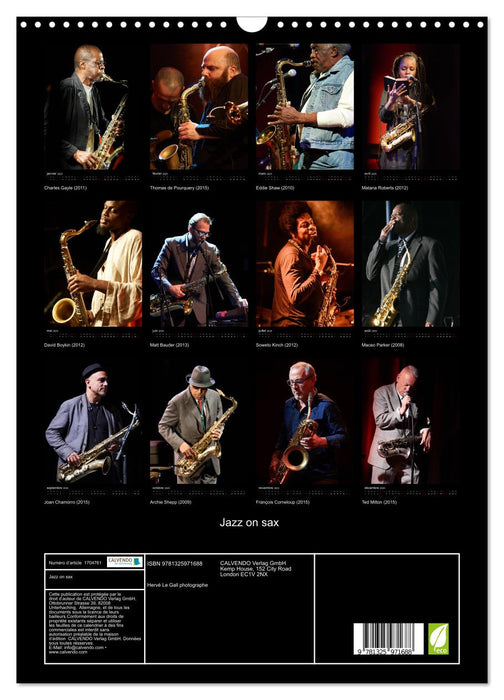 Jazz on sax (CALVENDO Calendrier mensuel 2025)