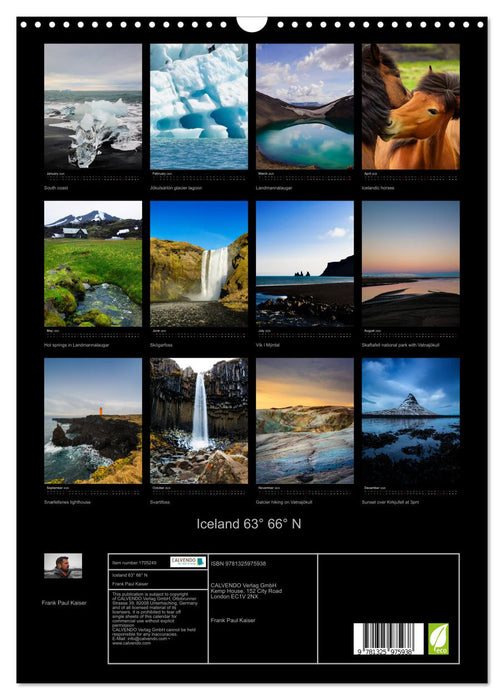 Iceland 63° 66° N (CALVENDO Monthly Calendar 2025)