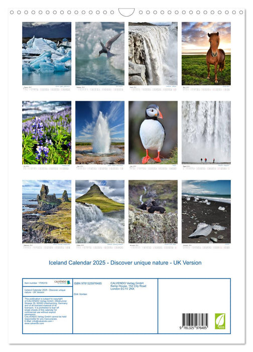 Iceland Calendar 2025 - Discover unique nature - UK Version (CALVENDO Monthly Calendar 2025)