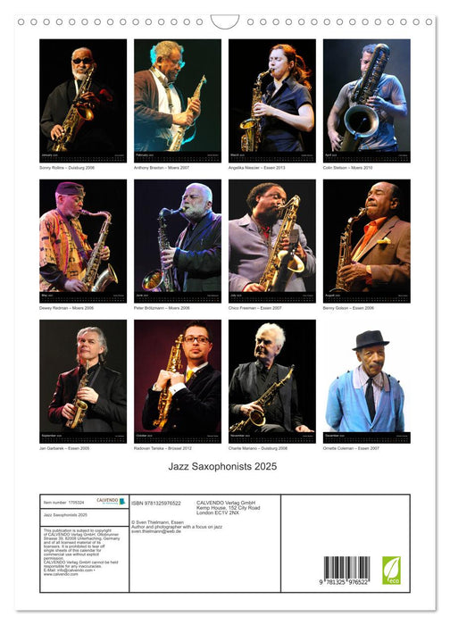 Jazz Saxophonists 2025 (CALVENDO Monthly Calendar 2025)