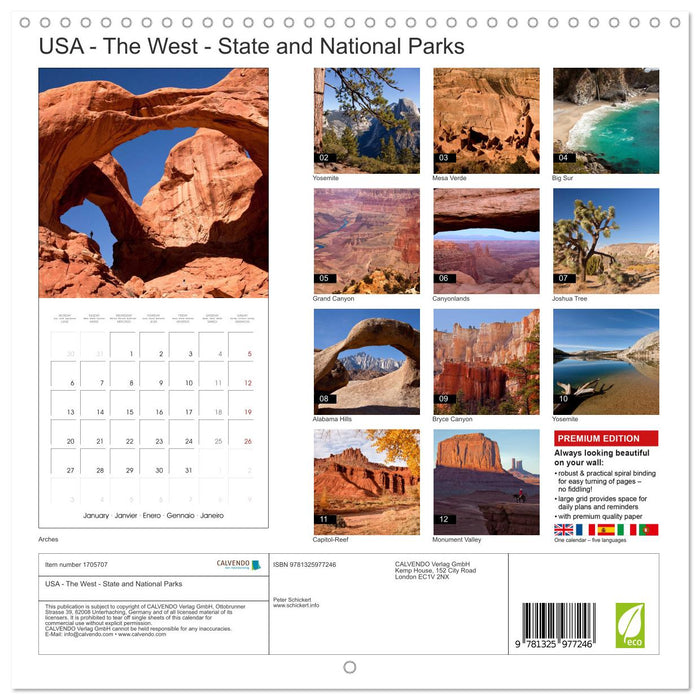 USA - The West - State and National Parks (CALVENDO Monthly Calendar 2025)