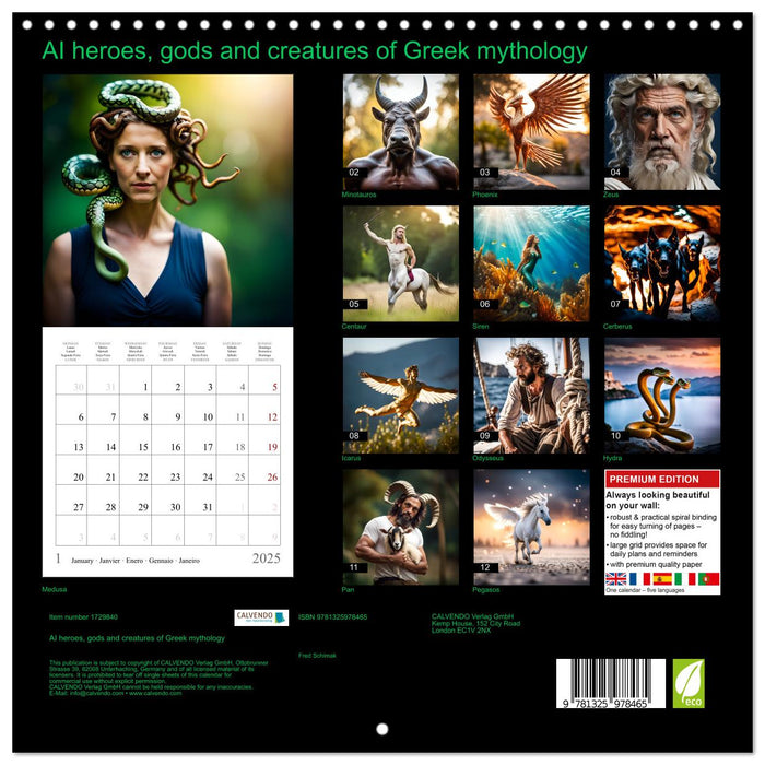 AI heroes, gods and creatures of Greek mythology (CALVENDO Monthly Calendar 2025)