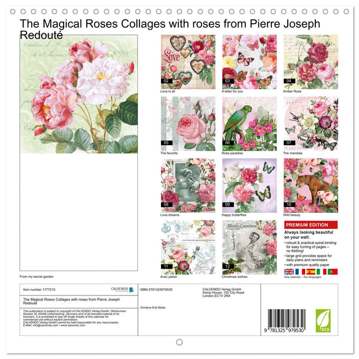 The Magical Roses Collages with roses from Pierre Joseph Redouté (CALVENDO Monthly Calendar 2025)