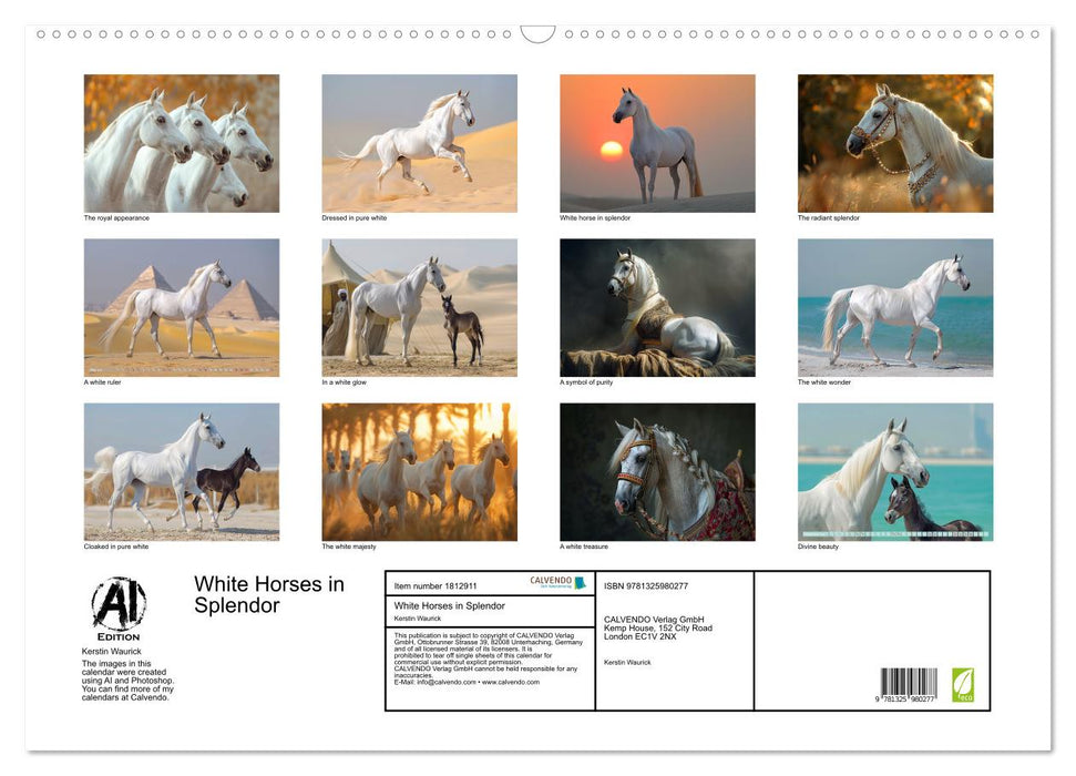 White Horses in Splendor (CALVENDO Monthly Calendar 2025)