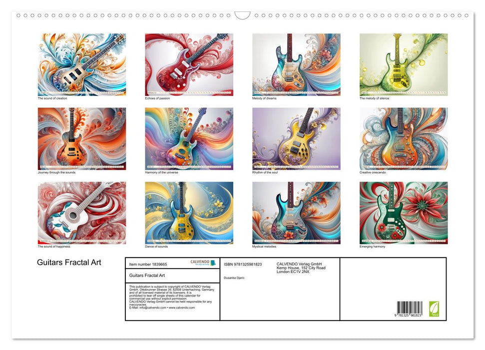 Guitars Fractal Art (CALVENDO Monthly Calendar 2025)