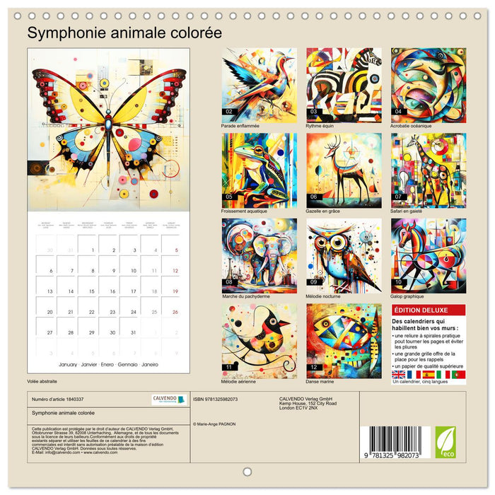 Symphonie animale colorée (CALVENDO Calendrier mensuel 2025)