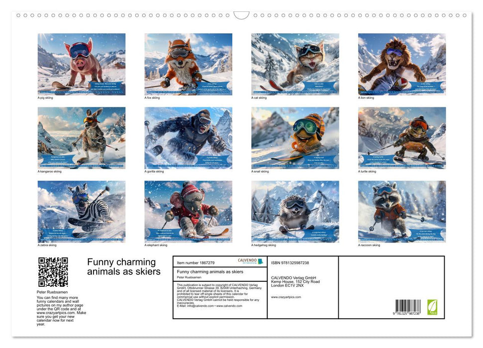 Funny charming animals as skiers (CALVENDO Monthly Calendar 2025)