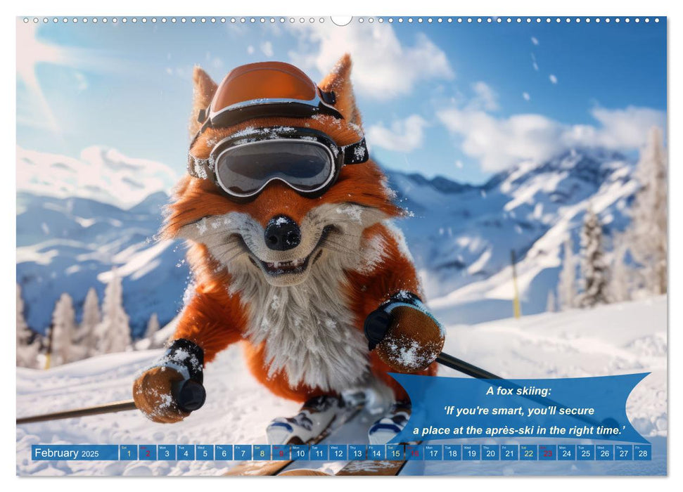 Funny charming animals as skiers (CALVENDO Monthly Calendar 2025)