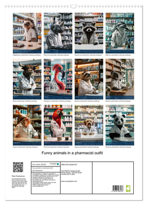 Funny animals in a pharmacist outfit (CALVENDO Monthly Calendar 2025)