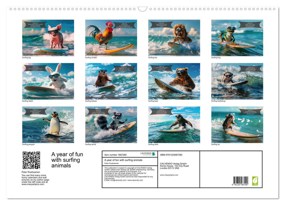 A year of fun with surfing animals (CALVENDO Monthly Calendar 2025)