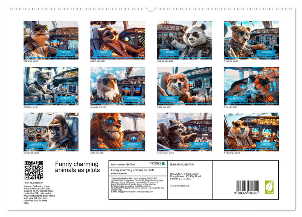 Funny charming animals as pilots (CALVENDO Premium-Calendar 2025)