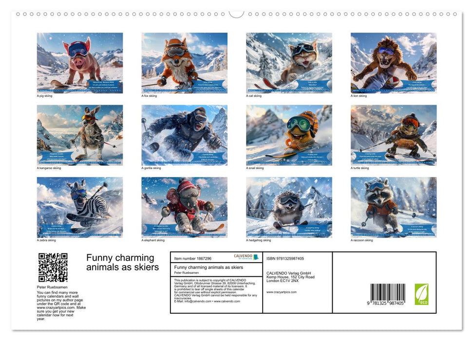 Funny charming animals as skiers (CALVENDO Premium-Calendar 2025)