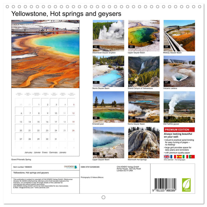 Yellowstone, Hot springs and geysers (CALVENDO Monthly Calendar 2025)