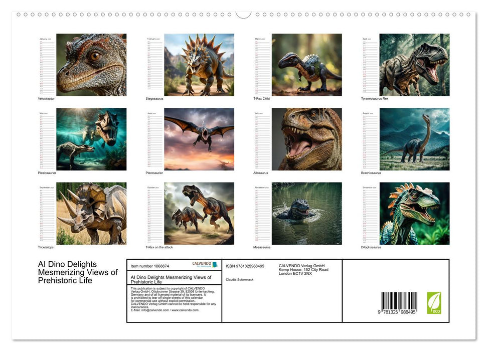 AI Dino Delights Mesmerizing Views of Prehistoric Life (CALVENDO Premium-Calendar 2025)