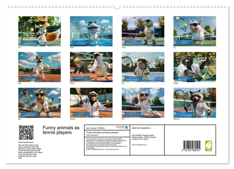 Funny animals as tennis players (CALVENDO Premium-Calendar 2025)