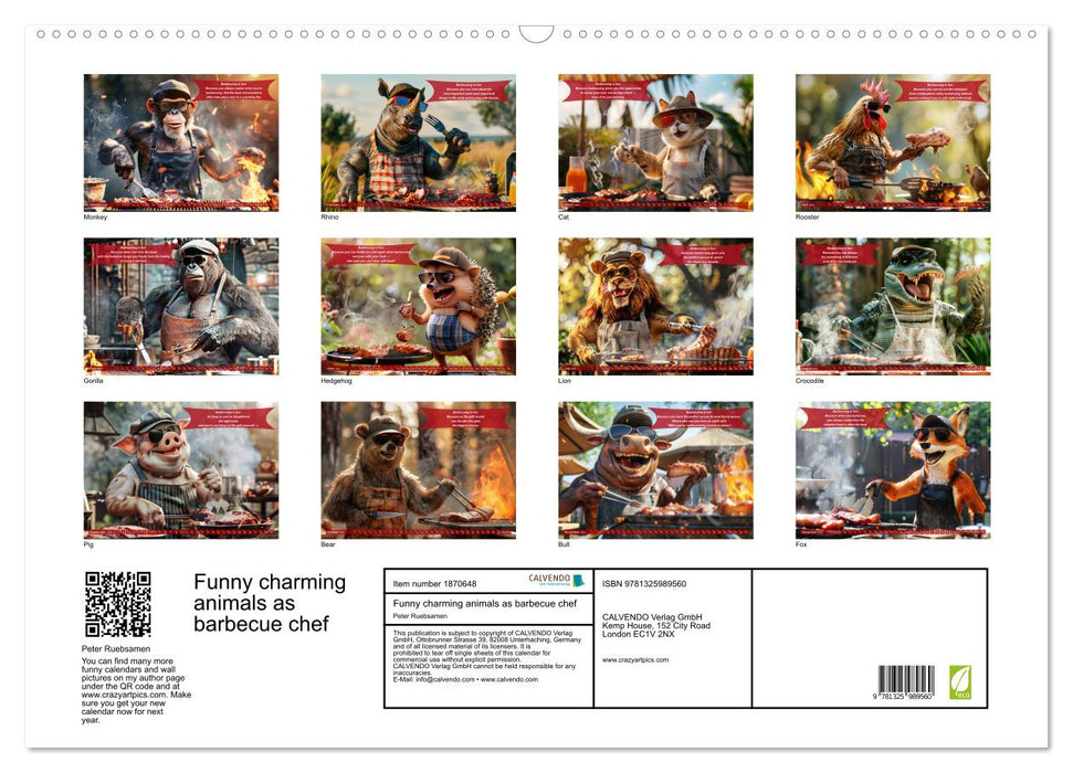 Funny charming animals as barbecue chef (CALVENDO Monthly Calendar 2025)