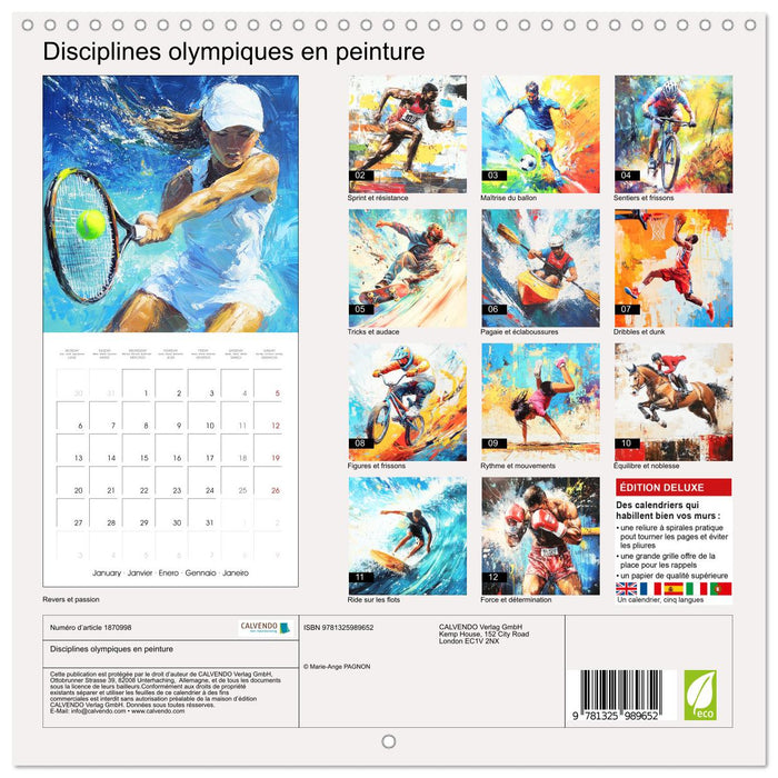 Disciplines olympiques en peinture (CALVENDO Calendrier mensuel 2025)