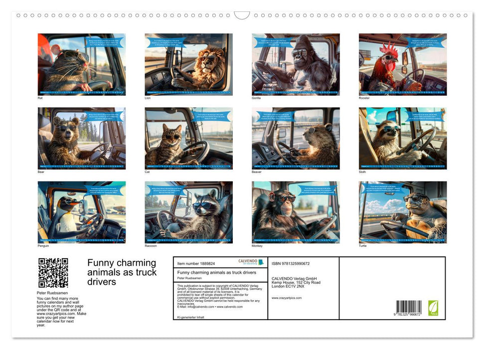 Funny charming animals as truck drivers (CALVENDO Monthly Calendar 2025)