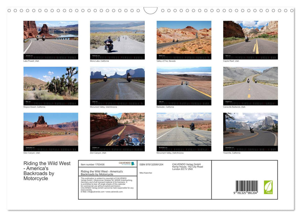 Riding the Wild West - America's Backroads by Motorcycle (CALVENDO Monthly Calendar 2025)