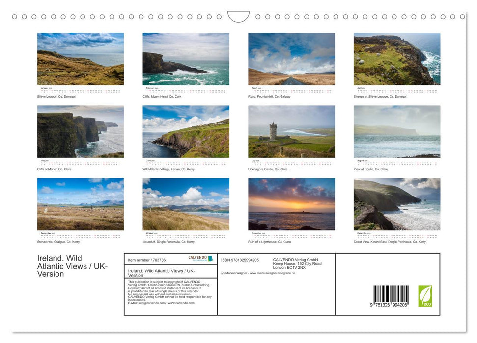 Ireland. Wild Atlantic Views / UK-Version (CALVENDO Monthly Calendar 2025)