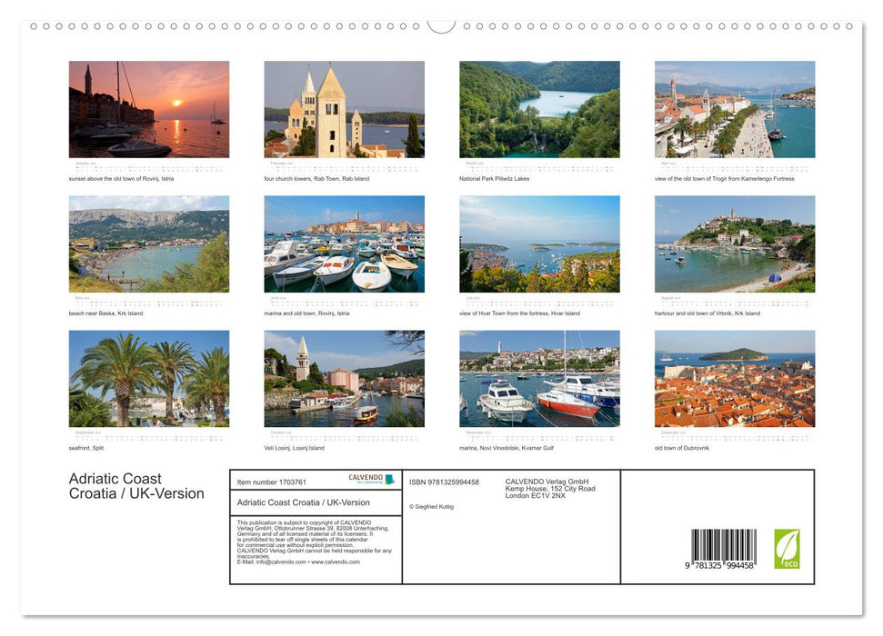 Adriatic Coast Croatia / UK-Version (CALVENDO Premium-Calendar 2025)