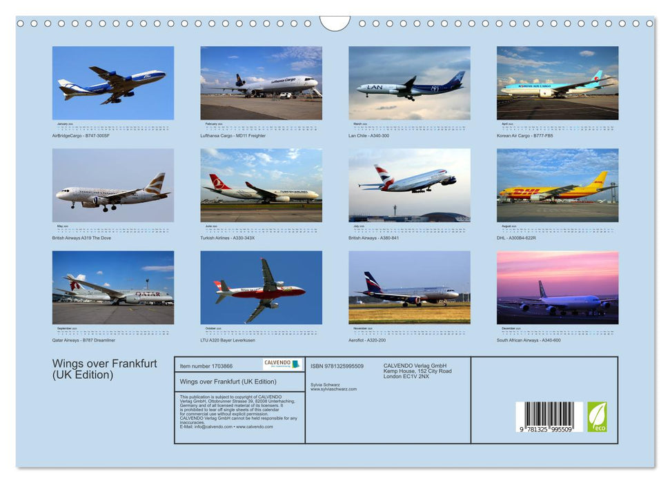 Wings over Frankfurt (UK Edition) (CALVENDO Monthly Calendar 2025)