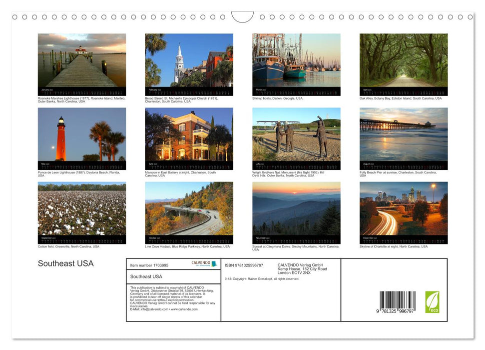 Southeast USA (CALVENDO Monthly Calendar 2025)