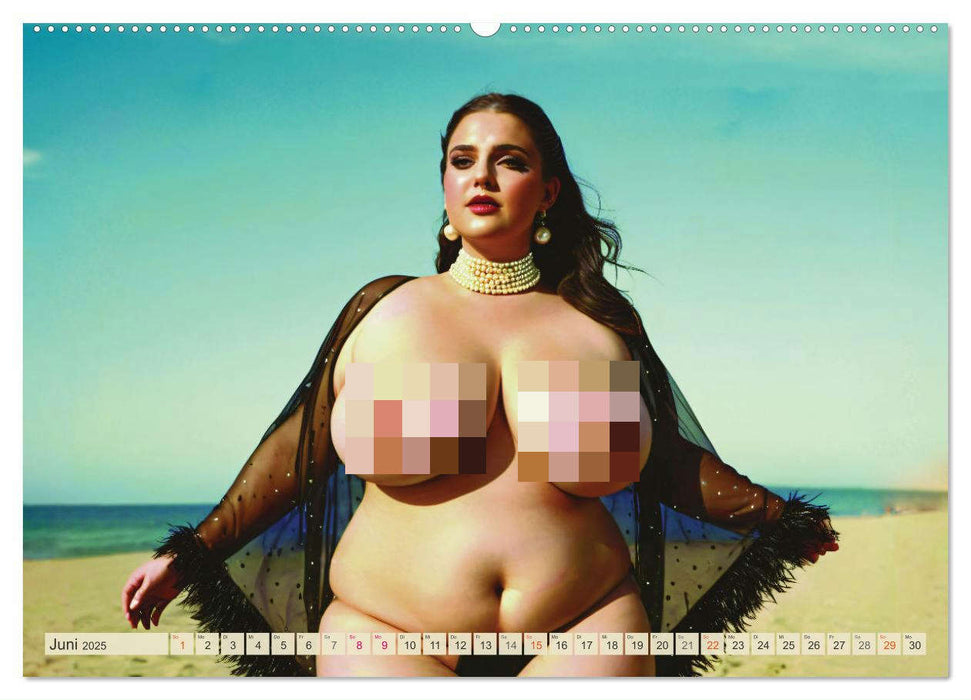 XXL Beach Girls Kalender - Kurvige Frauen am Strand (CALVENDO Wandkalender 2025)