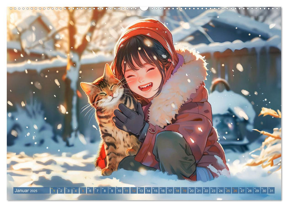 Tierische Anime-Freunde - Fröhliche Streifzüge mit Hund und Katze (CALVENDO Wandkalender 2025)
