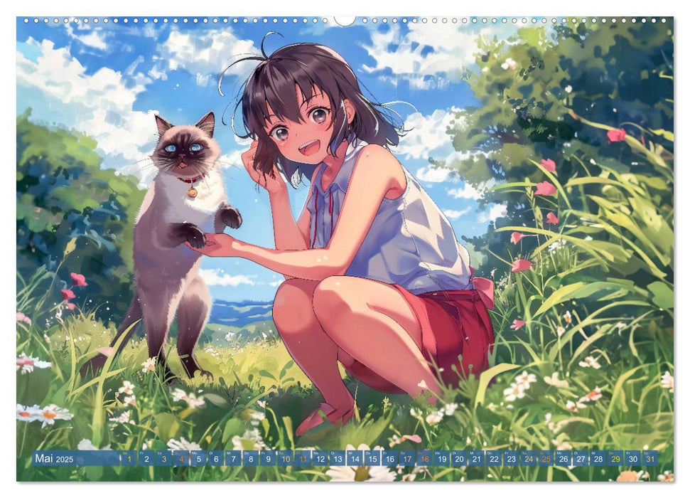 Tierische Anime-Freunde - Fröhliche Streifzüge mit Hund und Katze (CALVENDO Wandkalender 2025)