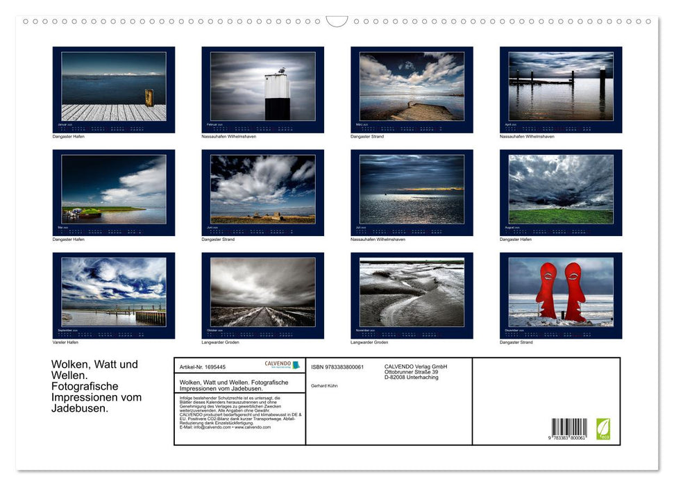 Wolken, Watt und Wellen. Fotografische Impressionen vom Jadebusen. (CALVENDO Wandkalender 2025)